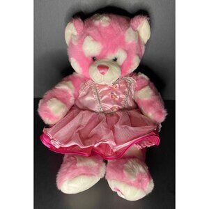 Build A Bear BABW Pink White Heart Hug Me Bear w Pink Princess Dress